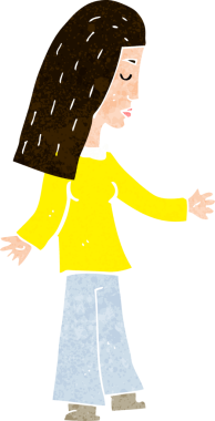 Bir insan tarafından çizilmiş açık kollu çizgi film kadını.