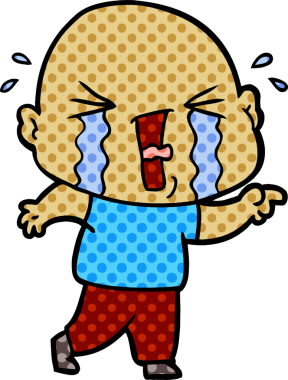 Bir insan tarafından çizilmiş ağlayan kel bir adam.