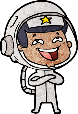 Bir insan tarafından çizilmiş gülen astronot çizgi filmi.