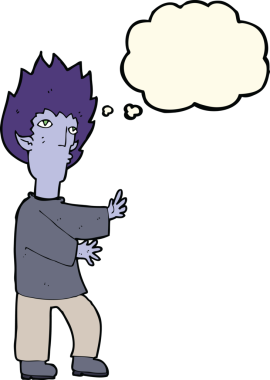 Bir insan tarafından çizilmiş düşünce balonlu vampir adam.