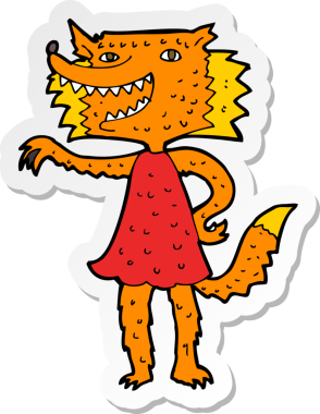 Bir insan tarafından çizilmiş bir tilki kızın çıkartması.