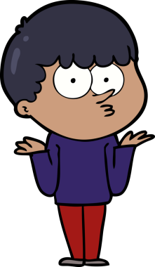 Çizgi film meraklısı çocuk bir insan tarafından çizilmiş omuzlarını silkiyor.