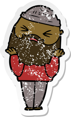 Bir insan tarafından çizilmiş sakallı bir çizgi film karakterinin sıkıntılı çıkartması.