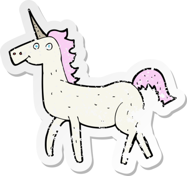 Bir insan tarafından çizilmiş bir tek boynuzlu atın gerilimli çıkartması.