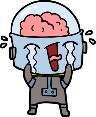 Bir insan tarafından çizilmiş ağlayan robot çizgi film.