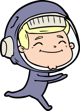 Bir insan tarafından çizilmiş mutlu astronot çizgi filmi.