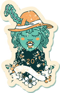 Retro Dövme Tarzı Bir insan tarafından çizilmiş 20 zarlı yarı ork ozan karakteri