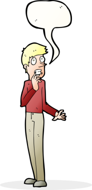 Bir insan tarafından çizilmiş, konuşma balonu olan endişeli bir adam.