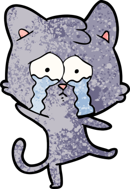 Bir insan tarafından çizilmiş ağlayan kedi çizgi filmi.