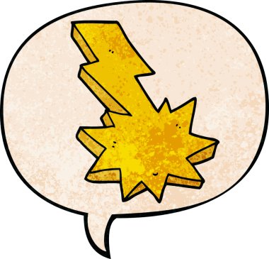 bir insan tarafından çizilmiş eski dokuda konuşma baloncuğu ile karikatür yıldırımı çarpması