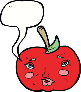 bir insan tarafından çizilmiş yüzlü karikatür elması.