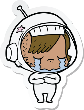 Bir insan tarafından çizilmiş, ağlayan astronot bir kızın çıkartması.