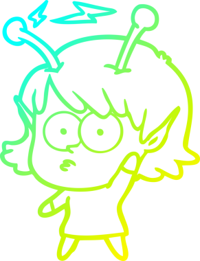 Bir insan tarafından çizilmiş bir uzaylı kız çizgi filmi.