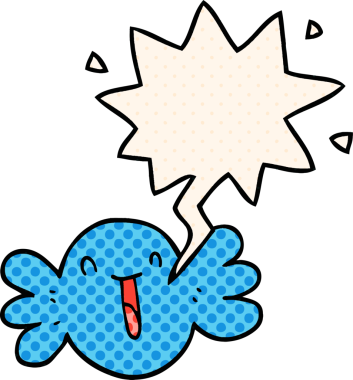 Bir insan tarafından çizilmiş çizgi roman tarzında konuşma baloncuğu olan mutlu bir çizgi film.