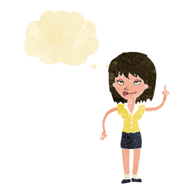 Bir insan tarafından çizilmiş düşünce baloncuğu fikri olan karikatür kadın.