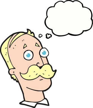 Bir insan tarafından çizilmiş bıyıklı serbest çizim baloncuk karikatür adam.