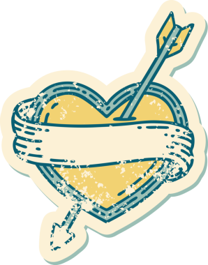 Bir insan tarafından çizilmiş ok kalp ve pankartın sembolik dövmeli görüntüsü