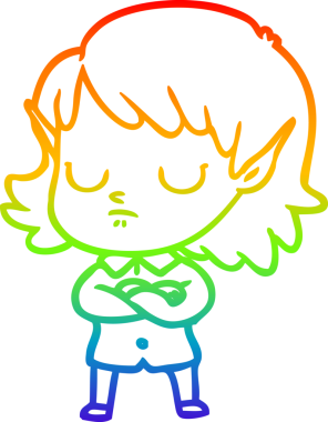 Gökkuşağı gradyan çizgi çizimi bir insan tarafından çizilmiş bir elf kızı