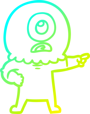 Bir insan tarafından çizilmiş soğuk gradyan çizgi çizimi Kiklops uzaylı uzay adamı