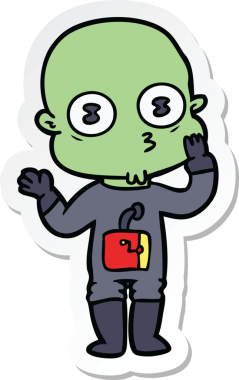 Bir insan tarafından çizilmiş garip kel bir uzay adamının çıkartması.