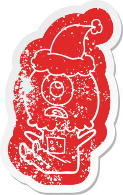 Bir insan tarafından çizilmiş Noel Baba şapkası giyen uzaylı bir Tepegöz 'ün garip bir karikatürü.