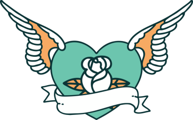 Bir insan tarafından çizilmiş çiçek ve bayrak ile uçan bir kalbin ikonik dövme görüntüsü