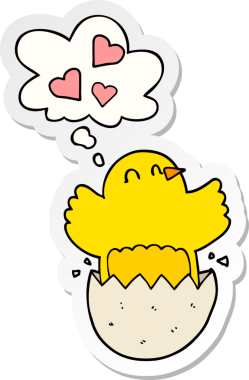 Düşünce baloncuğu bir insan tarafından çizilmiş, yumurtadan çıkan tatlı bir karikatür.