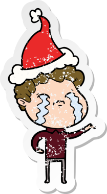Bir insanın çizdiği Noel Baba şapkasıyla ağlayan bir adamın el yazısı.