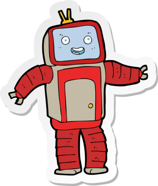 Bir insan tarafından çizilmiş robot karikatür çıkartması.