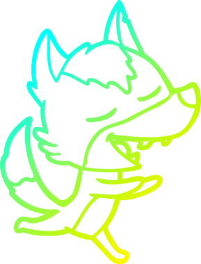 Bir insan tarafından çizilmiş gülen bir kurdun soğuk çizgi çizimi.