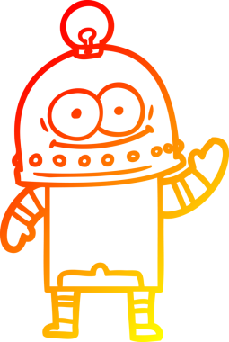 Bir insan tarafından çizilmiş ampullü mutlu bir robot çizimi.
