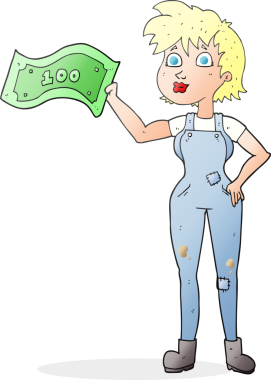 Bir insan tarafından çekilen paralı kendine güvenen karikatür çizimi.