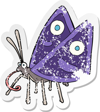 Bir insan tarafından çizilmiş komik bir kelebeğin gerilimli çıkartması.