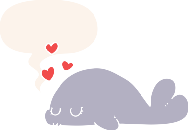 Bir insan tarafından çizilmiş konuşma baloncuğu olan sevimli çizgi film yunusu.