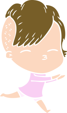 Bir insan tarafından çizilen düz renkli çizgi film şaşı kız.