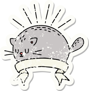 Bir insan tarafından çizilmiş eski bir dövme stili mutlu bir kedi.