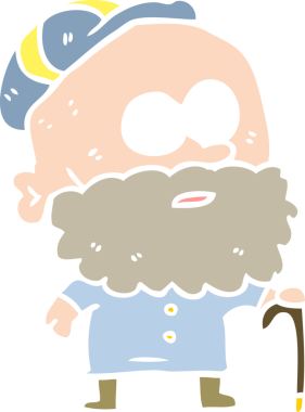 Bir insan tarafından çizilmiş düz renkli karikatür yaşlı adam.
