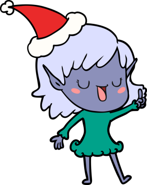 Bir insan tarafından çizilmiş Noel Baba şapkası takan bir elf kızının el çizimi.