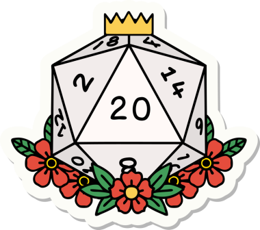 Bir insan tarafından çizilmiş 20 D20 zarının etiketi.