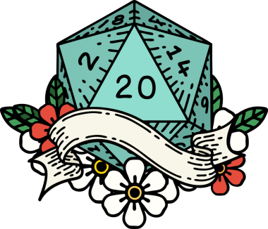 Retro Dövme Biçimi Doğal 20 D20 zar bir insan tarafından çizildi