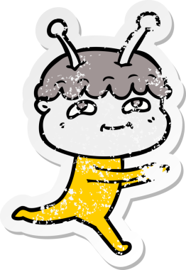 Bir insan tarafından çizilen dost canlısı bir uzay adamının sıkıntılı çıkartması.