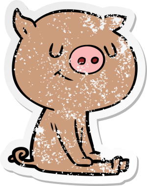 Bir insan tarafından çizilmiş mutlu çizgi film domuzunun sıkıntılı çıkartması.