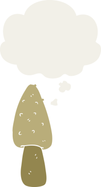 Düşünce baloncuğu olan çizgi film mantarları insan tarafından çizilmiş.