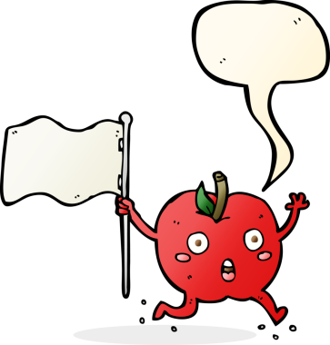 bir insan tarafından çizilmiş, bayraklı komik elma.