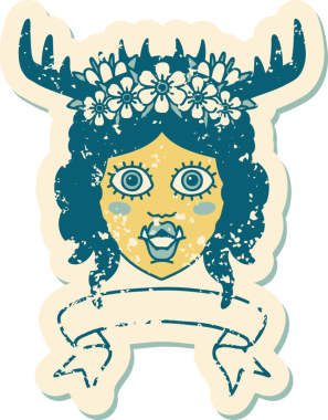 Retro Dövme Biçimli Ork karakteri yüzü bir insan tarafından çizilmiş pankartıyla