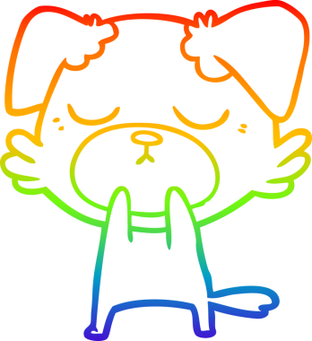 Gökkuşağı gradyan çizimi. Bir insan tarafından çizilmiş şirin bir köpek çizimi.