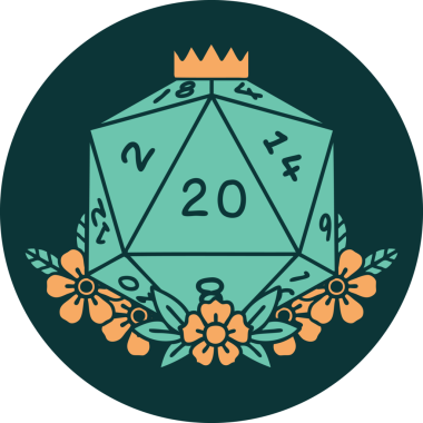 Doğal 20 D20 zarının bir insan tarafından çizilmiş ikonu.