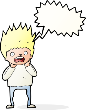 Bir insan tarafından çizilen konuşma baloncuğuyla panikleyen çizgi film adamı.