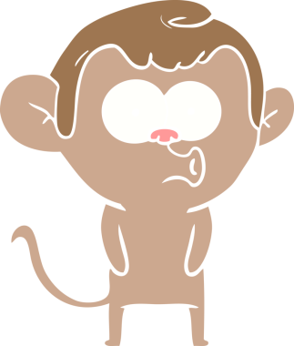 Bir insan tarafından çizilmiş düz renkli çizgi film öten maymun.