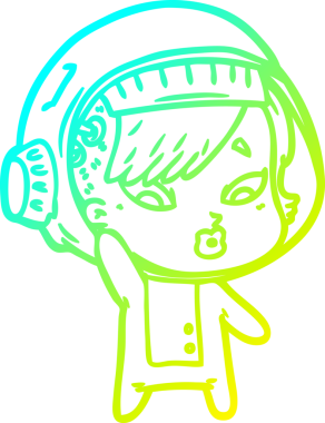 Bir insan tarafından çizilmiş soğuk gradyan çizgili astronot kadın çizimi.